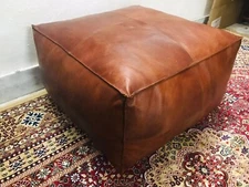 Relaxing Genuine Leather Moroccan Ottoman 30'' Brown New Boho Pouffe