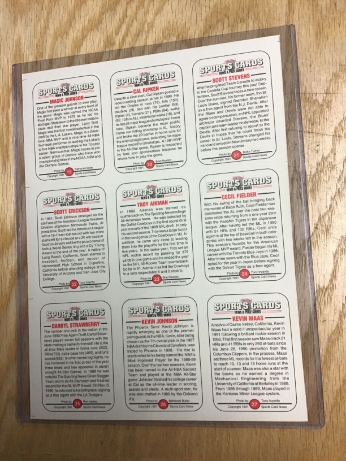 1991 Allan Kaye’s Sports Cards Price Guide Uncut Sheet Cards 1927 eBay
