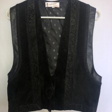 Inca Boutique Black Leather Suede Vest Jacket Women Large Made in USA Tasseled
