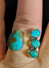 New Sterling Silver  Kingman Turquoise Adjustable Bypass Ring