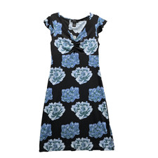 BCBG Floral Midi Dress Women Medium Blue Floral Y2k Cocktail 90s Feminine Whimsy