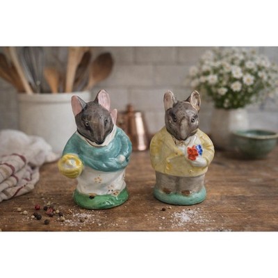 Vintage Mouse Salt Pepper Shakers Hand Painted Japan Mid Century Ceramic