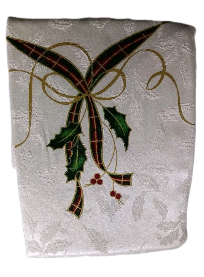 Lenox Tablecloth 60" X 84" Oblong Ivory Holiday Nouveau Holly Christmas New  - Image 2 of 4