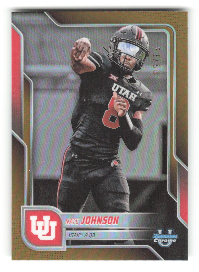 2025 Bowman University Chrome Gold Refractor #57 Nate Johnson RC 33/50 Utah