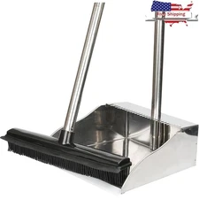 Adjustable Dustpan W/ Teeth & Rubber Broom Set Pet Hair Floor Cleaning New