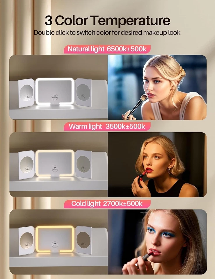 Makeup Mirror with Lights, 1X 3X Magnification with 10x Magnifying Mirror - Image 4 of 4