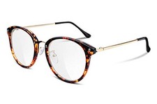 Women Vintage Glasses Frames Round 1.85 Inches Leopard Frame Transparent Lens
