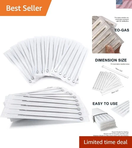 Professional Quality 50pcs Stainless Steel Tattoo Needles - Round Liner & Shader - product listing photo
