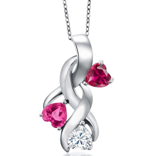 925 Sterling Silver Created Ruby and Pink Created Sapphire and White Moissanite