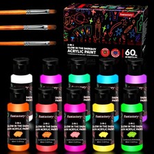 Fluorescent Glow in the Dark Paint,60ml /2oz,Neon Colors Glow Acrylic Paints;...