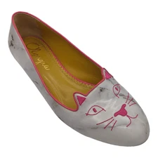 Charlotte Olympia Marble Gray Hot Pink Leather Kitty Flats Limited Edition 39.5