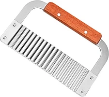 Stainless Steel Crinkle Cutter Wavy Potato Slicer with Wooden Handle