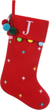 19.5 Inches Initial Monogram Red Christmas Stocking Personalized, Embroidered Le