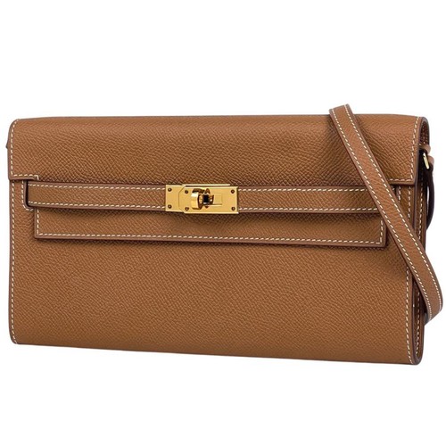 Hermes Kelly Long Two Go Shoulder Wallet Shoulder Bag Veau Epson Gold