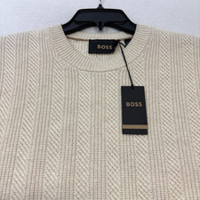 Hugo Boss L-Helias Mens Wool Cashmere Crewneck Sweater Beige Medium NWT $598