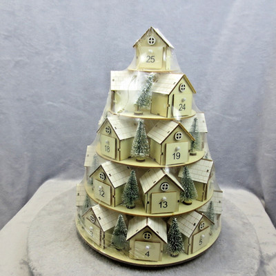 Hobby Lobby Light Up 5 Tier Round Wooden Village Advent Calendar Christmas NEW