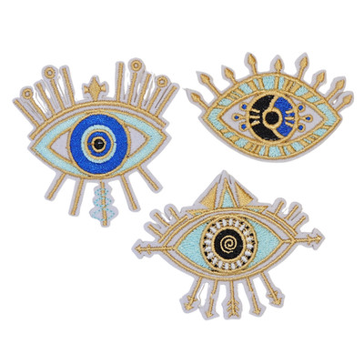 Set of 3 Iron-On Embroidered Patches   Mystical All-Seeing Eyes - Blue Evil Eye
