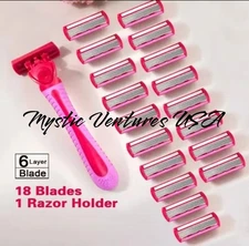 18pk SIX Blade Razor Refills With Handle - 19 Pieces USA Seller 4 Women Premium!