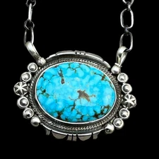 18" Kingman Spiderweb Turquoise Necklace Sterling silver Navajo Daniel Benally