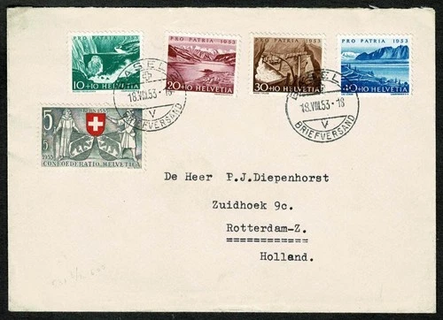 SG66 SWITZERLAND 1953 FDC Pro Patria issue on cover to Holland