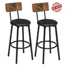 Bar Stools W/ PU Upholstered Set of 2 W/ Footrest and Back Kitchen Island Dining