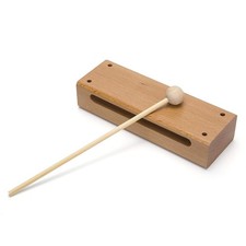 Wood Block Musical Instrument with Mallet Solid Hardwood Percussion Rhythm Bl...
