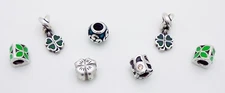 7 PANDORA Sterling Silver Enamel Finish Charms 2 Four Leaf Clover 2 Green Petal