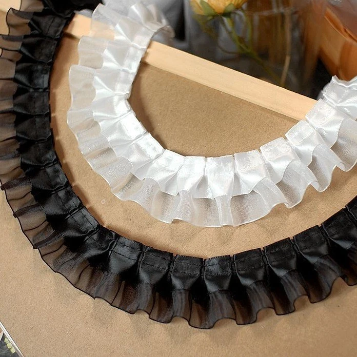 22 Yards 40mm (1.57") 2-Layer Satin Organza Lace Trim - Ruffle Edge Ribbon - Image 2 of 4