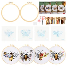 4 Embroidery Beginners Kit Art Craft Sewing Set DIY Cross Stitch Starter