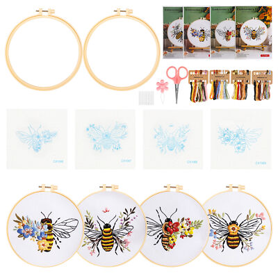 4 Embroidery Beginners Kit Art Craft Sewing Set DIY Cross Stitch Starter