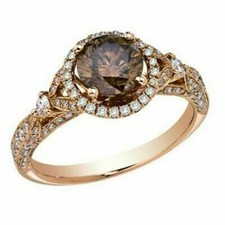 2.20Ct Round Cut Chocolate Diamond Engagement Wedding Ring 14K Rose Gold Over
