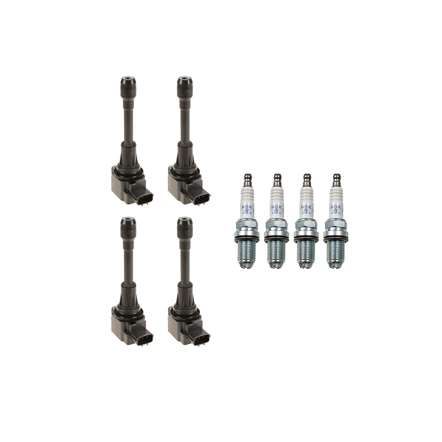 Hitachi 4 Ignition Coil 4 NGK Platinum Spark Plugs Kit For Micra 1.6 L4 HR16DE