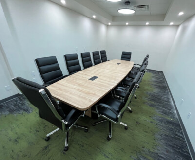 12 ft UNIQUE CONFERENCE TABLE with Black Trim on Legs Grommets for Data Ports