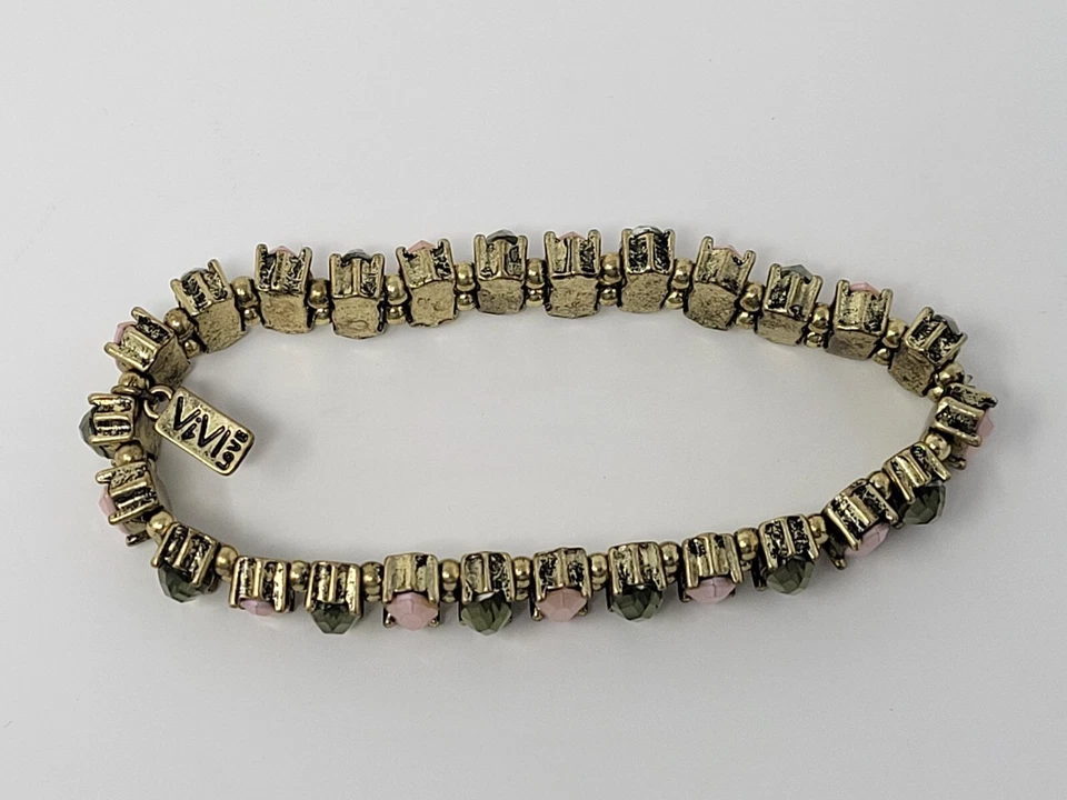 Juego de (2) Pulseras VIVI Love Firmadas Tono Dorado - Azul Negro Verde Rosa Talla 7" Foto 4 de 4