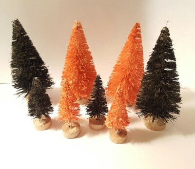 LOT 8 Mini Black & Orange HALLOWEEN Spooky Miniature Sisal Bottle Brush ...