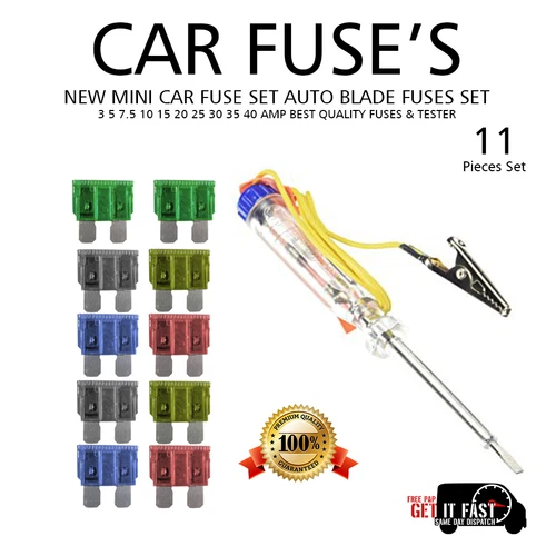 CAR FUSE SET 11P NEW MINI AUTO BLADE FUSES SET CAR VOLTAGE BEST QUALITY + TESTER