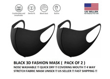 Washable Reusable Fashion Face Black Mask Unisex Mouth Cover Pack of 2