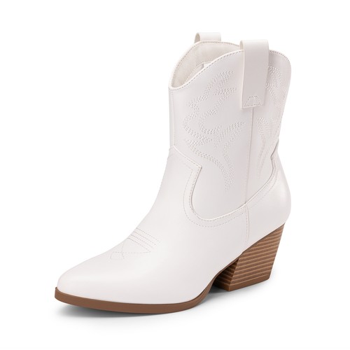 Women Cowboy Cowgirl Boots Western Boots Low Chunky Heel Pointed Toe Booties - Picture 27 of 32