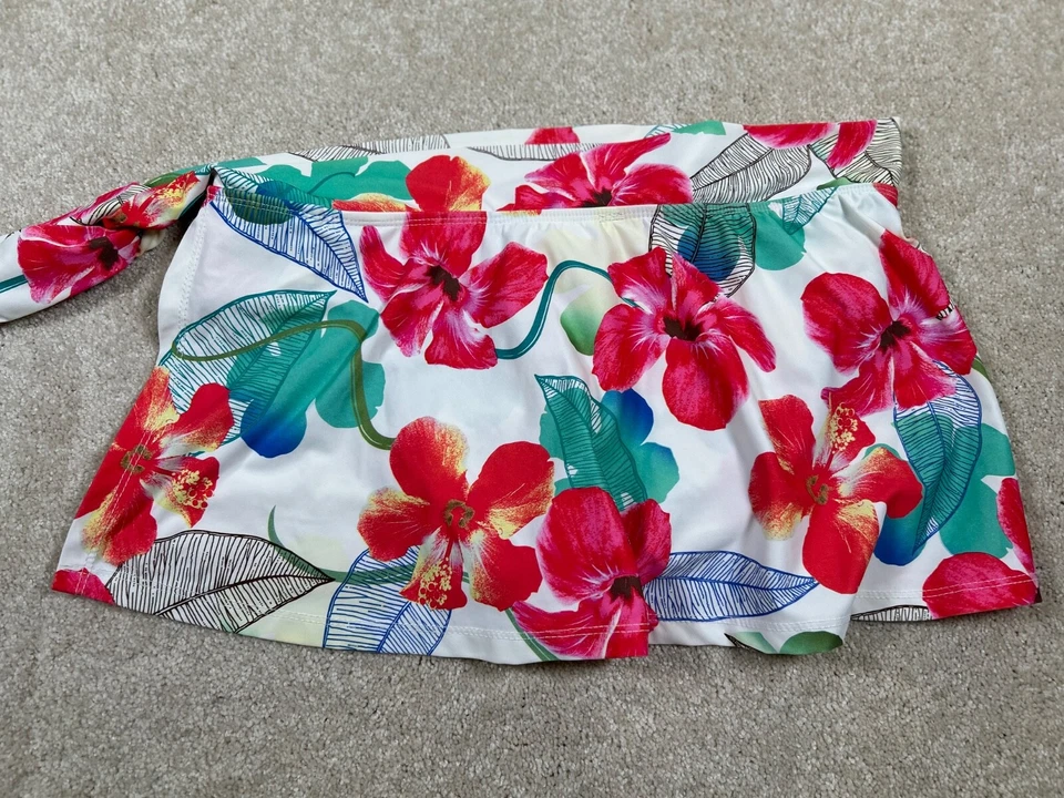 Athena Pick Your Fit Womens Size 8 White Floral Swim Skort Side Tie Bottoms - Image 4 of 4