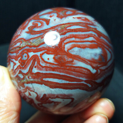 TOP 325G Natural Polished Mexico Red Stripes Agate Stone Sphere Ball  A1761