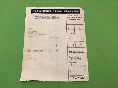 Crawford s Cream Crackers Biscuits Liverpool Butter Puffs 1958 Quittung R43296
