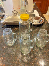 Golden Harvest Handled 3 16 oz. Drinking Jars and  48 oz. Capped Pitcher.