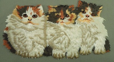Large 7'' Embroidered Cat Feline Cats Three Calico Kittens Cuddling Iron On Patch