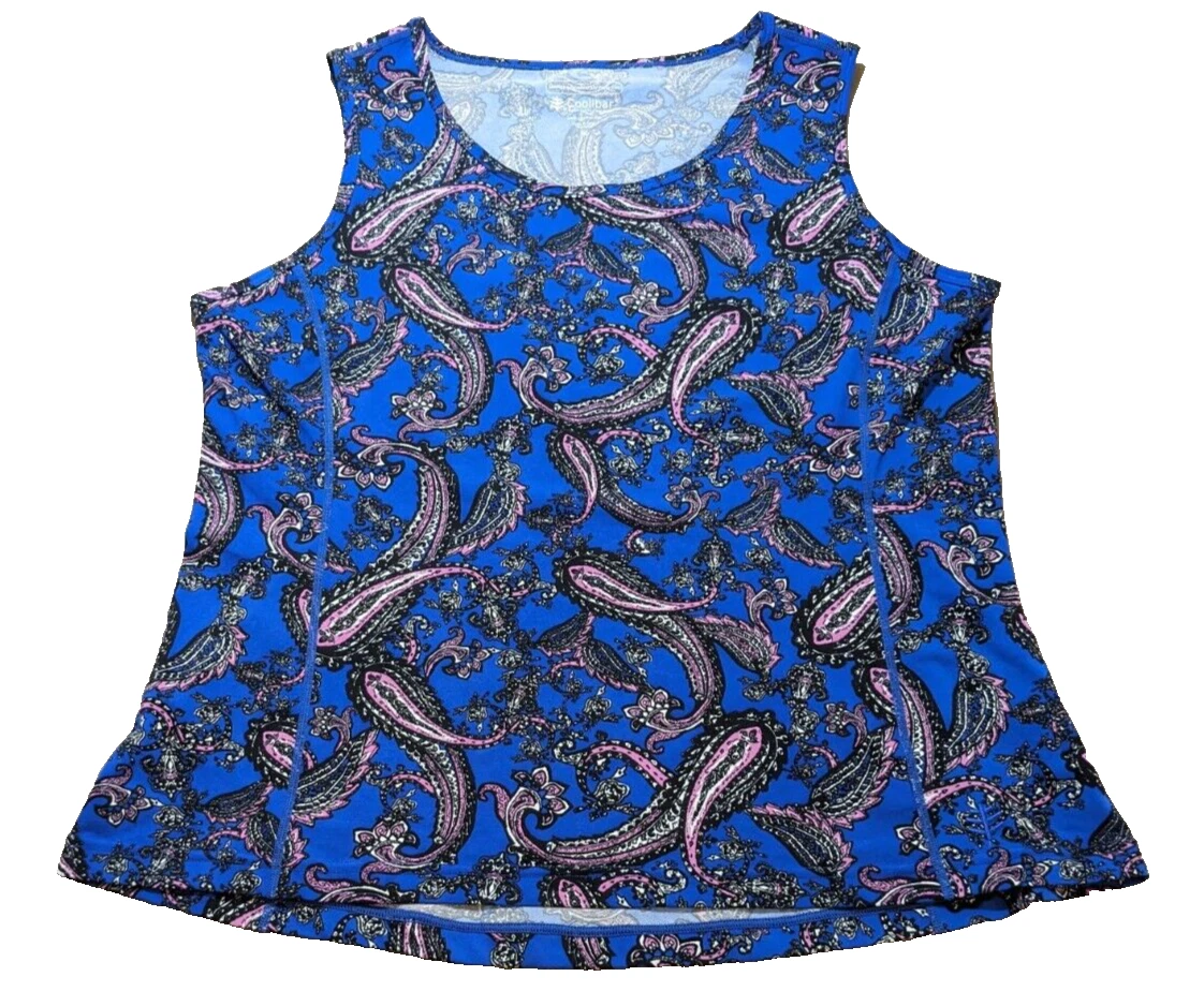 Coolibar Women's UPF 50+ Sun Protection Basic Tank Paisley Blue & Pink Size XL