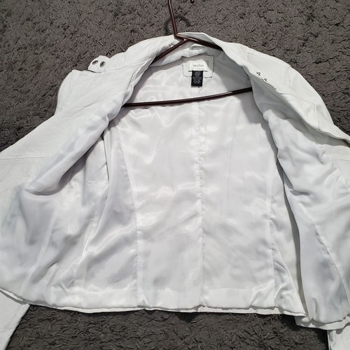 Neiman Marcus White Leather Zip Front Biker Womens Jacket Size Large - Picture 4 of 8