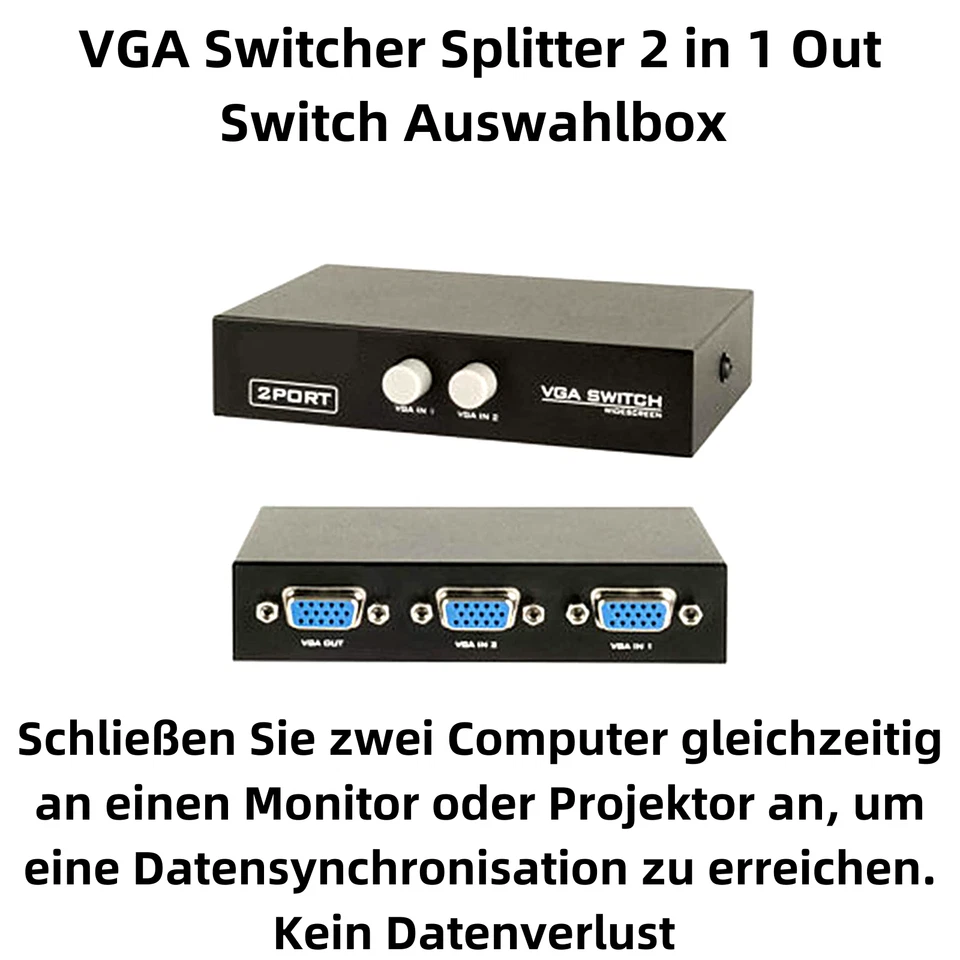 I07C VGA SVGA Monitor Switch Umschalter Box Verteiler 2 IN1 für LCD PC TV Beamer - Bild 2 von 4