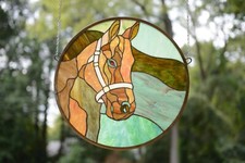 20" Round Horse Head Handcrafted Stained Glass Suncatcher Panel, SOLD AS IS