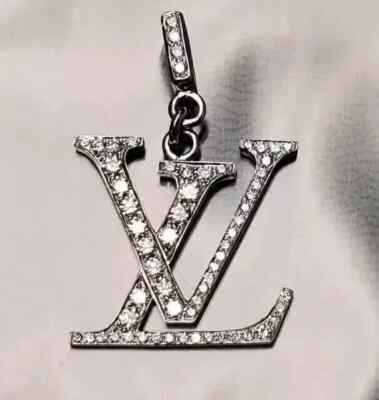 Real Moissanite 3Ct Round Cut Initial 'LV'' Letter Pendant 14k White Gold Plated