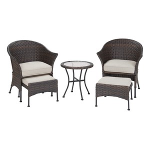 5-Piece Patio Furniture Set Tan Cushions Ottomans Outdoor ...