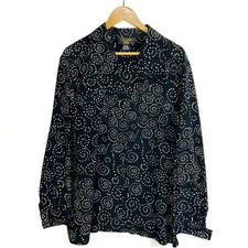 Gillian studio 16  vintage 100% silk shirt button down black brown dots Retro 80